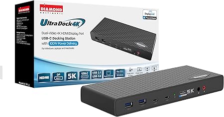 Diamond Multimedia Ultra Dock 5K/4K USB Type-C, Type-A Docking Station with Power Delivery, Compatible with USB 3.0, 3.1 and Thunderbolt 3/4 Laptops/Desktop PC’s (DS6950PD)