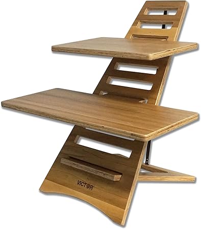 Victor DC175A High Rise Collection Acacia Wood Adjustable Laptop Stand, Dual Trays, 10 Levels, Fast Assembly, Perfect for Dorms/Bedrooms/Home Offices