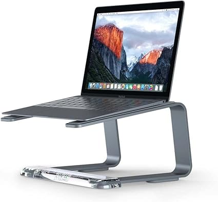 Griffin Elevator Laptop Stand - Ergonomic Computer Riser & Laptop Mount Made of Sturdy Brushed Aluminum - Supports Posture & Elevates Workspace with a Minimal Design, Space Grey Clear (2.5 Oz)