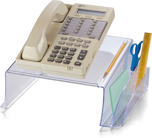 Officemate Telephone Stand, Laptop Stand, Clear Plastic Computer Riser, Laptops Elevator for Desk, Clear (21524)