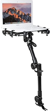 Laptop Vehicle Mount – CTA Premium Drill-Free Laptop Mount with Telescoping Height-Adjustable Arm Segments and 360-Degree Rotation – Compatible with Any Laptop 10.125-14.875