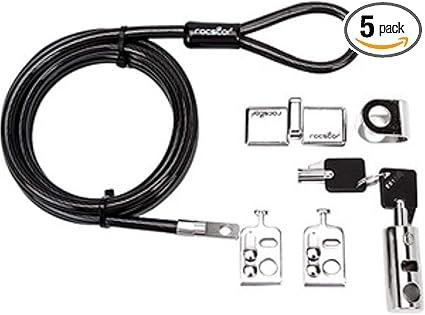 Rocstor Y10C181-B1 Rocbolt Desktop and Peripherals Security Locking Kit with 8’ Cable and Key Lock - Galvanized Steel, Nickel, Zinc Alloy - 8 ft. (2.5m) - for Notebook, Desktop Computer, Black