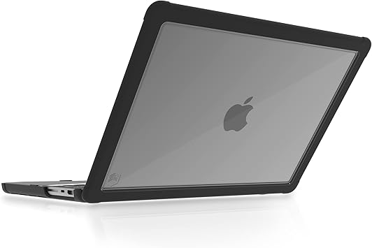 STM Dux Case for MacBook Pro 14-Inch M1 2021, M2 2023, M3 2023 A2442, A2779, Clear Plastic Hard Cover with Rubberized Bracket & Rubber Non-Slip Feet - Black