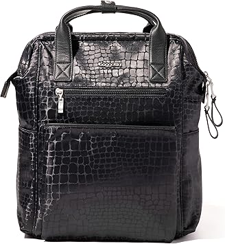 Baggallini Soho Backpack - Travel Laptop Backpack for Women - Lightweight Water-Resistant Luggage Bag, Black Croc Jacquard