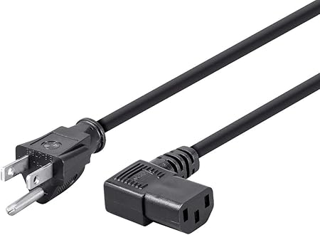 Monoprice 6ft 16AWG Right Angle Power Cord Cable w/ 3 Conductor PC Power Connector Socket (C13/5-15P) - Black