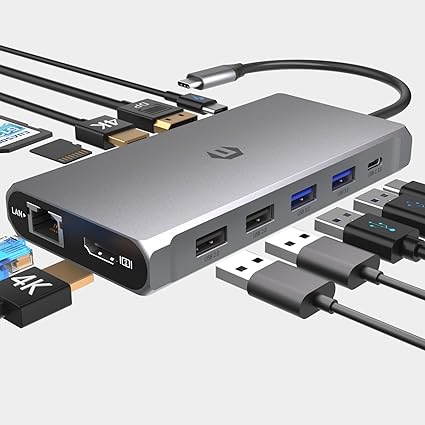 12 in 1 USB C Hub with 2 HDMI, DP, 100W PD, 3 USB 3.0 Ports, SD/TF Card Reader for Triple 4K Monitor Setup, Mac OS Only Support Mirror Mode