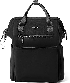 Baggallini Soho Backpack - Travel Laptop Backpack for Women - Lightweight Water-Resistant Luggage Bag, Black Neoprene