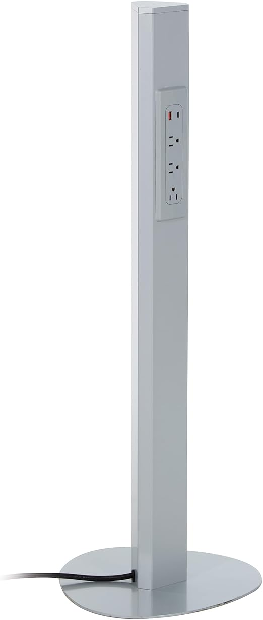 Office Star Power Anywhere Freestanding Station for USB Type-A and C, and 3 A/C Outlets, Silver