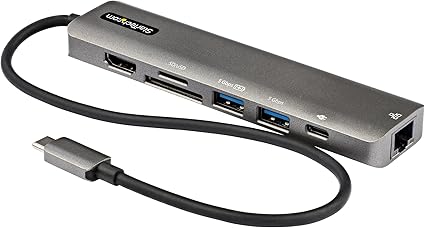 StarTech.com USB C Multiport Adapter - USB-C to 4K 60Hz HDMI 2.0, 100W PD Pass-Through, SD/MicroSD, 2-Port USB Hub, GbE, USB Type-C Mini Dock, 12