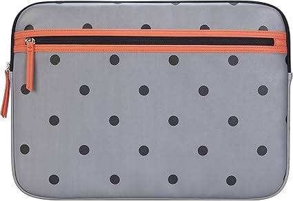 Targus Arts Edition Slim Protective Sleeve for 15.6-Inch Laptop Case with Zippered Pocket, Soft Shell Smooth Material, Polka Dot Design, Gray/Salmon (TSS999GL)