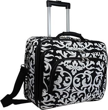 World Traveler Rolling 17-Inch Laptop Briefcase Computer Case, Black Trim Damask, One Size