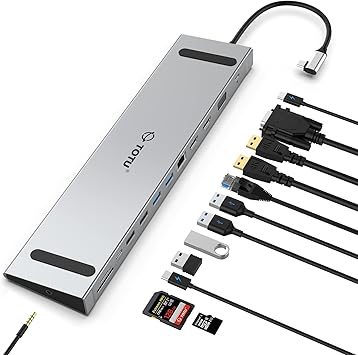 Docking Station, TOTU 13 in 1 USB C Docking Station with Dual 4K HDMI, VGA, 82W PD, 4 USB, Laptop Docking Station and Stand for MacBook and Support Triple Display on Windows Laptop with Thunderbolt 3