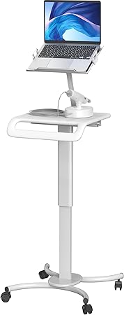 Mobile Medical Workstation Laptop Stand – CTA Height Adjustable Workstation for Laptops - for Healthcare - Hospice - Medical Office - Laptops from 11.25 to 17.6-Inches Wide - White (QPAD-HRSWLT)