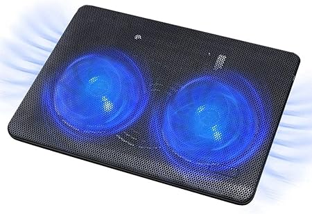 Fancial Laptop Cooling Pad with 2 Large Fans, 2-in-1 USB Port, Blue LED Light, Adjustable Stand, Compatible with 14-15-Inch Laptops, Lightweight, Quiet, Slim, Portable