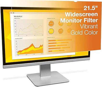 3M Gold Privacy Filter for 21.5 Inch Widescreen Monitor, Reversible Gold/Black, Reduces Blue Light, Increased Clarity, Screen Protection, 16:9 Aspect Ratio (GF215W9B)