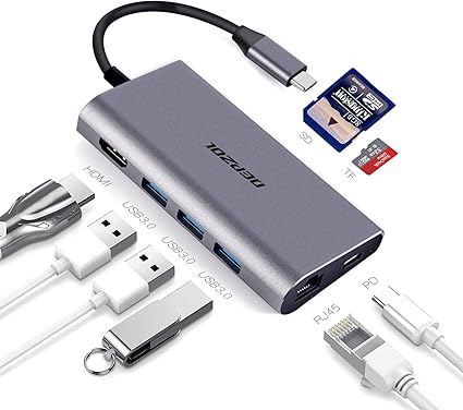 USB C Hub, Type C Adapter 8-in-1 Dock to HDMI 4K, Gigabit Ethernet RJ45, PD Power Delivery, 3 USB 3.0 Ports and TF SD Card Readers for MacBook Pro 2018/2017/2016 and More USB-C Devices