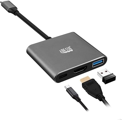 Adesso USB C Docking Station Multiport Adapter Dongle Type C Hub HDMI Support 4K@30Hz, 100W Max PD Charging, USB for MacBook Windows Laptop (TAA Compliant)