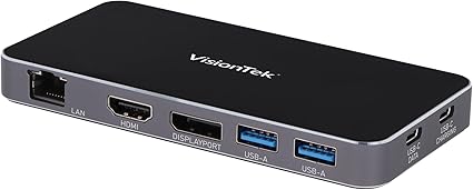 VisionTek VT350 Portable USB-C Dual Monitor Hub - 1x DP, 1x HDMI, 2X USB-A, 1x Ethernet, 1x USB-C for Windows/MacOS/ChromeOS/IOS