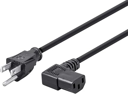 Monoprice 6ft 18AWG Right Angle Power Cord Cable w/ 3 Conductor PC Power Connector Socket (C13/5-15P) - Black