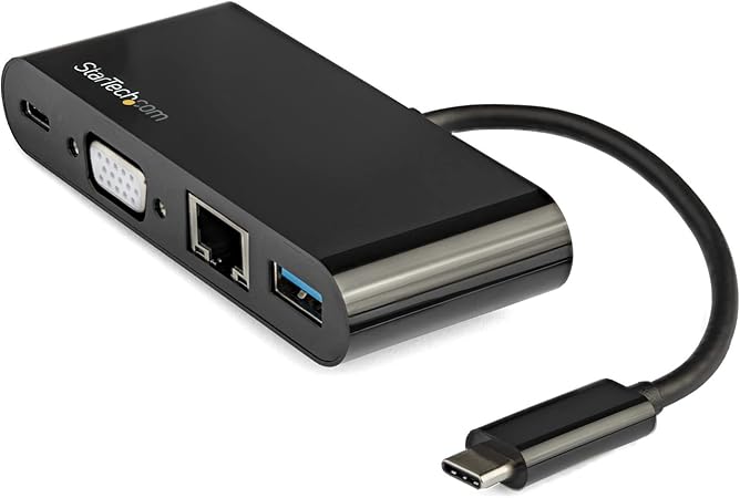 StarTech.com USB C Multiport Adapter - Mini USB-C Dock w/ Single Monitor VGA 1080p Video - 60W Power Delivery Passthrough - USB 3.1 Gen 1 Type-A 5Gbps, Gigabit Ethernet - Docking Station (DKT30CVAGPD)