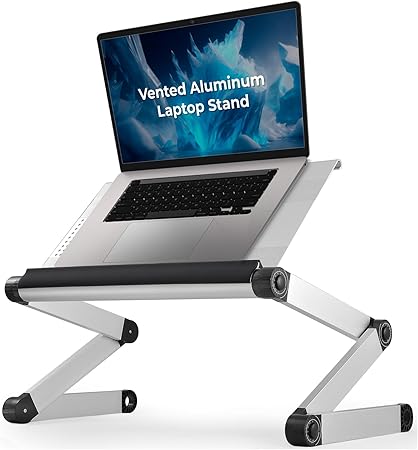 WorkEZ Executive Adjustable Height & Angle Ergonomic Aluminum Laptop Cooling Stand, Multifunctional Lap Desk, Folding Portable Reading & Monitor Riser