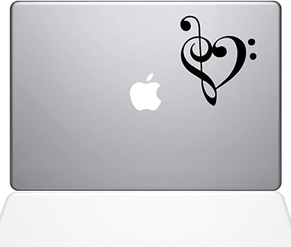 The Decal Guru 1947-MAC-13X-BLA Music Heart Decal Vinyl Sticker, Black, 13