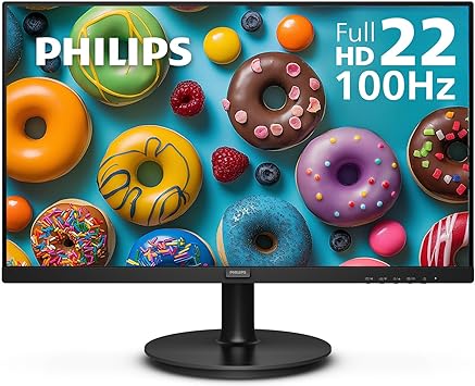 PHILIPS 22 inch Class Thin Full HD (1920 x 1080) Monitor, 100Hz Refresh Rate, VESA, HDMI x1, VGA x1, LowBlue Mode, Adaptive Sync, 4 Year Advance Replacement Warranty, 221V8LB