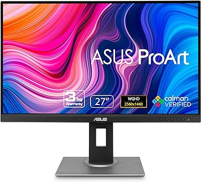 ASUS ProArt Display PA278QV 27” WQHD (2560 x 1440) Monitor, 100% sRGB/Rec. 709 ΔE < 2, IPS, DisplayPort HDMI DVI-D Mini DP, Calman Verified, Anti-glare, Tilt Pivot Swivel Height Adjustable, Black