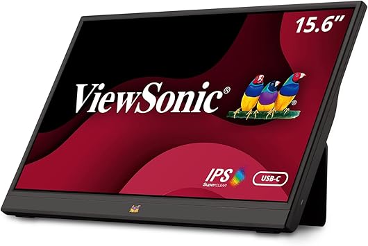 ViewSonic VA1655 15.6 Inch 1080p Portable IPS Monitor with a Built-in Stand, Mobile Ergonomics, USB C, Mini HDMI and Protective Case for Home and Office,Black