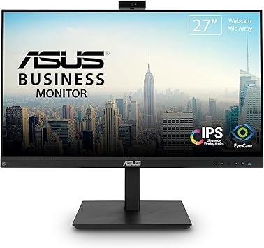 ASUS 27” 1080P Video Conference Monitor (BE279QSK) - Full HD, IPS, Built-in Adjustable 2MP Webcam, Mic Array, Speakers, Eye Care, Wall Mountable, Frameless, HDMI, DisplayPort, VGA, Height Adjustable