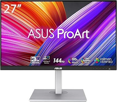 ASUS ProArt Display 27” 1440P Professional Monitor (PA278CGV) - IPS, QHD (2560 x 1440), 144Hz, 95% DCI-P3, ΔE < 2, Calman Verified, USB-C PD 90W, FreeSync Premium, DisplayHDR 400, Height Adjustable