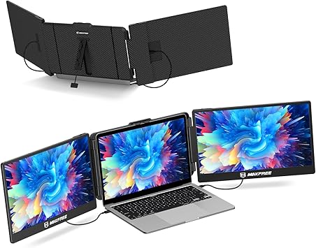 S2 Laptop Screen Extender, 14'' Laptop Monitor Extender Plug & Play, 1080P FHD Triple Portable Dual Monitor for 13-17'' Laptops, Compatible with Windows/Mac/Surface/Android/Switch