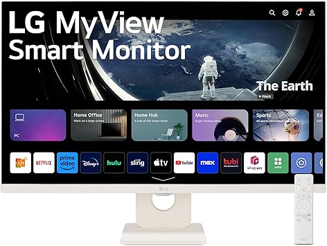 LG 27SR50F-W MyView Smart Monitor 27-Inch FHD (1920x1080) IPS Display, webOS 23, HDR 10, x2 Built-in Speakers, AirPlay 2, Screen Share, Bluetooth, ThinQ App, Remote Control, White