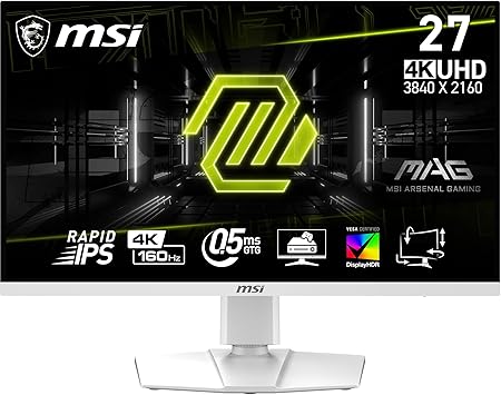 MSI MAG 274URFW 27-inch 4K Gaming Monitor, 3840 x 2160 (UHD), 0.5ms Response Time, 160Hz, HDR 400, HDMI, DP Port, Tilt and Height Adjustable