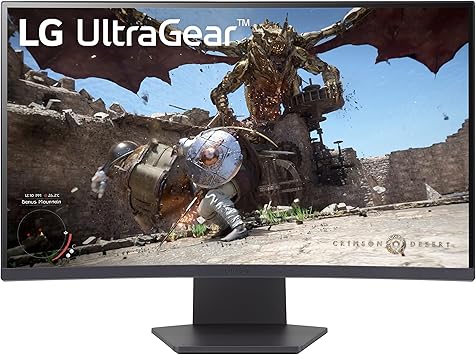 LG 27GS60QC-B Ultragear 27 inch QHD (2560x1440) 180Hz, 1ms, Curved Gaming Monitor 1000R, AMD FreeSync, HDR10, HDMIx2, DisplayPort, Borderless Design, Stabilizer, DAS, Crosshair, FPS Counter, Black