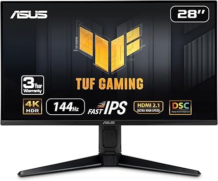 ASUS TUF Gaming 28” 4K 144HZ DSC HDMI 2.1, Monitor (VG28UQL1A) - UHD (3840 x 2160), Fast IPS, 1ms, Extreme Low Motion Blur Sync, G-SYNC Compatible, FreeSync Premium, Eye Care, DCI-P3 90%,BLACK