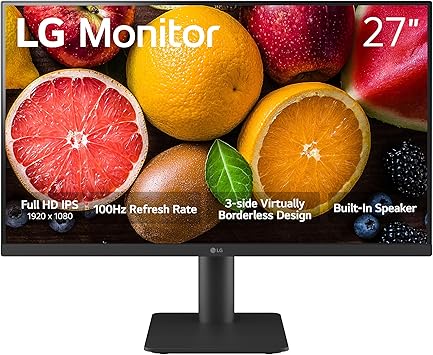 LG 27MS550-B 27 inch IPS FHD (1920x1080) 100Hz 5ms Reader Mode Tilt/Height Adjustable Stand Built in Speaker Borderless Design OnScreen Control Black Stabilizer DAS Crosshair HDMI Black