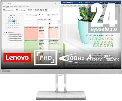 Lenovo L24e-40 Monitor, 23.8” Display, Full HD Resolution, 250 nits Brightness, 100Hz Refresh Rate, AMD FreeSync, HDMI and VGA Ports, Tilt-Adjustable Stand, Natural Low Blue Light, Cloud Grey