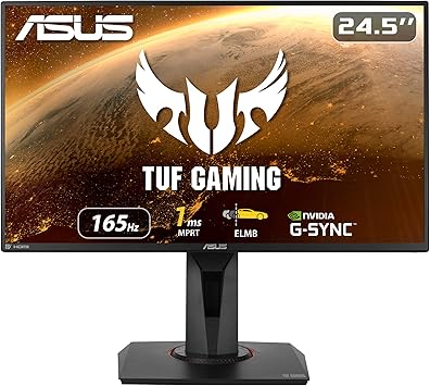 ASUS TUF Gaming VG259QR 24.5” Gaming Monitor, 1080P Full HD, 165Hz (Supports 144Hz), 1ms, Extreme Low Motion Blur, G-SYNC ready, Eye Care, DisplayPort HDMI, Shadow Boost, Height Adjustable,Black