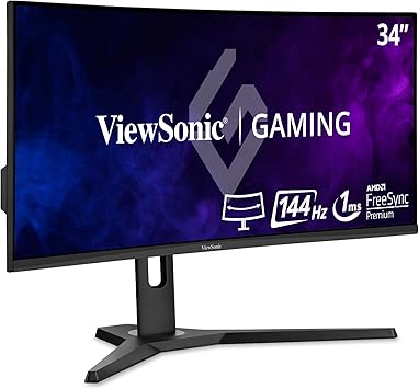 ViewSonic VX3418-2KPC 34 Inch 21:9 Curved 1440p 1ms 144Hz Gaming Monitor with FreeSync Premium, Eye Care, HDMI and Display Port