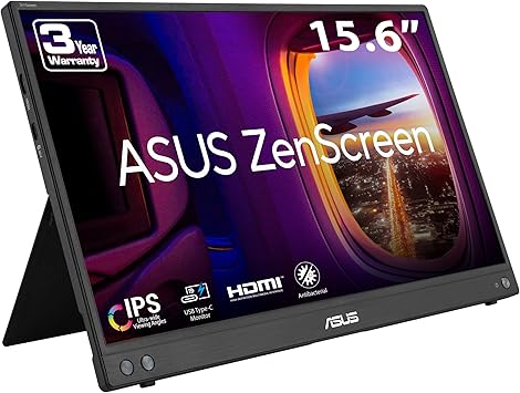 ASUS ZenScreen 16” (15.6 inch viewable) 1080P USB-C Portable Monitor (MB16AHV) - Full HD, IPS, Blue Light Filter, Anti-glare, Mini HDMI, Kickstand, Tripod Mountable, Protective Sleeve, 3 year warranty