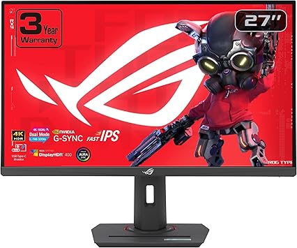 ASUS ROG Strix 27” 4K HDR USB-C Gaming Monitor (XG27UCG) – UHD (3840x2160) Dual Mode (4K 160Hz or FHD 320Hz), 1ms, Fast IPS, Extreme Low Motion Blur Sync, G-SYNC Compatible, AI Gaming, 3yr Warranty