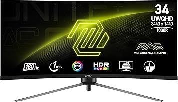 MSI MAG345CQR, 34-inch UWQHD 3440 x 1440 Computer Monitor, 180Hz, HDMI, 1ms, Black