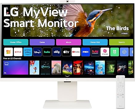 LG 32SR85U-W MyView Smart Monitor 32-inch 4K UHD (3840x2160), IPS Display, webOS 23, USB Type-C 90W PD, Built-in FHD Webcam & Speaker, HDR 10, AirPlay 2, Screen Share, Bluetooth, White