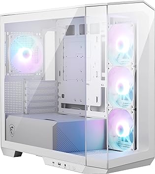 MSI MAG PANO M100R PZ White - Premium Mid-Tower Gaming PC Case - Tempered Glass Side Panel - ARGB 120mm Fans - Liquid Cooling Support up to 360mm Radiator - White Color Case