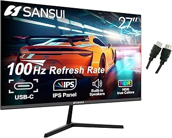 SANSUI Computer Monitors 27 inch 100Hz IPS USB Type-C FHD 1080P HDR10 Built-in Speakers HDMI DP Game RTS/FPS tilt Adjustable for Working and Gaming (ES-27X3 Type-C Cable & HDMI Cable Included)