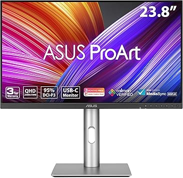 ASUS ProArt Display 24” (23.8 inch viewable) 1440P Professional Monitor (PA24ACRV) – IPS, QHD (2560 x 1440),Pre-Calibrated, 95% DCI-P3, ΔE < 2, Calman Verified, USB-C PD 96W, HDR400, 3 yr Warranty