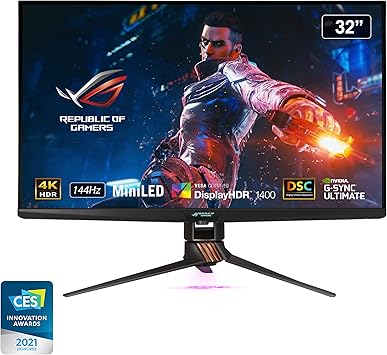 ASUS ROG Swift 32” 4K HDR Gaming Monitor - 144Hz DSC, UHD (3840 x 2160) PC Monitor, Mini-LED IPS with G-SYNC Ultimate, Local Dimming, Ideal for Desktop and Computer Monitor Black - - PG32UQX