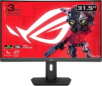 ASUS ROG Strix 32” 1440P USB-C Curved HDR Gaming Monitor (XG32WCS) - QHD, 180Hz, 1ms, Fast VA, Extreme Low Motion Blur Sync, FreeSync, DisplayWidget, Tripod Socket, AI Technology, 3 yr Warranty