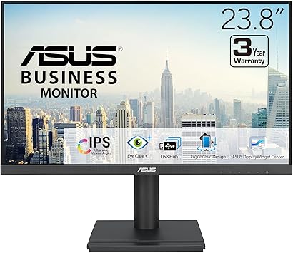 ASUS 24” 1080P Business Monitor (VA24DQFS) - IPS, Frameless, 100Hz, 1ms, Adaptive-Sync, HDMI, DisplayPort, VGA, for Working and Gaming, Ergonomic Design, Blue Light Filter, Flicker Free, 3 yr warranty